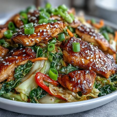 Tongs lifting saucy Chicken Cabbage Stir-Fry from a hot wok, served over steamed rice in a white bowl.