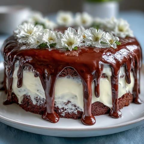 A vibrant Spring Floral Drip Cake with lemon frosting, decorated with fresh edible flowers and a smooth white chocolate drip.