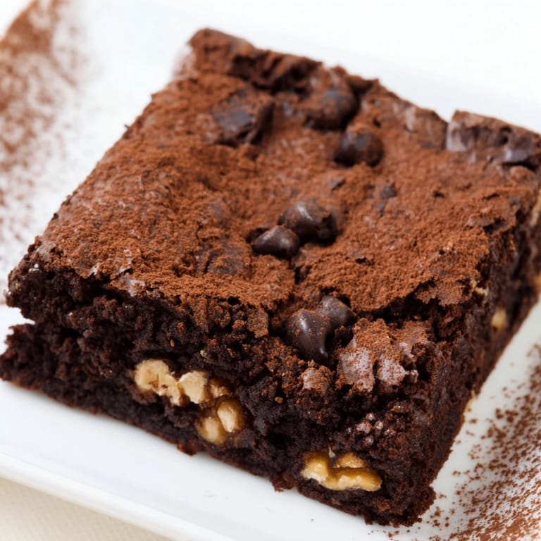 Freshly baked brownies, featuring a dense, moist interior and crackly, delicious top.