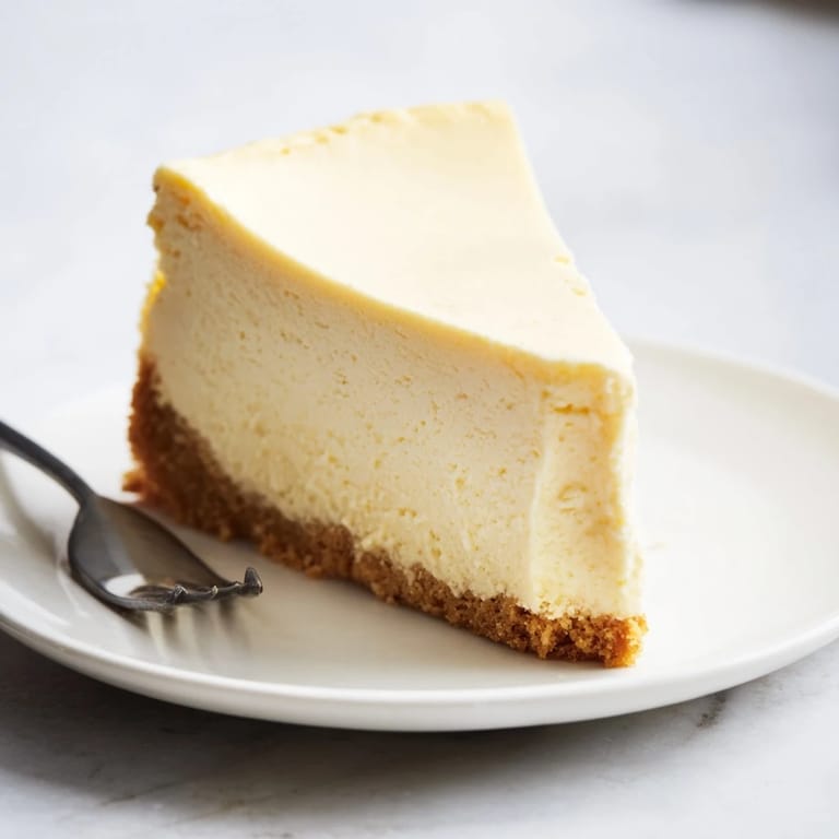 This photo features a luscious New York cheesecake, showcasing a rich, smooth texture and inviting presentation.