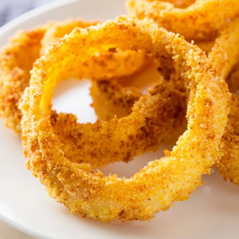 These homemade onion rings are stacked, hot, and ready; an irresistible American snack.