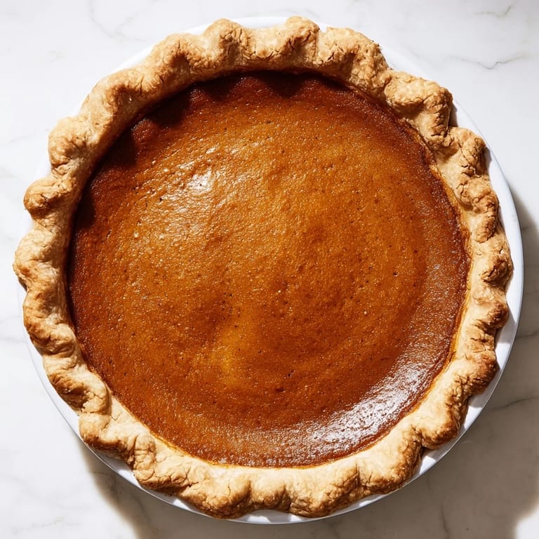 Warm, creamy pumpkin pie, a Thanksgiving treat, with a dusting of cinnamon on top.