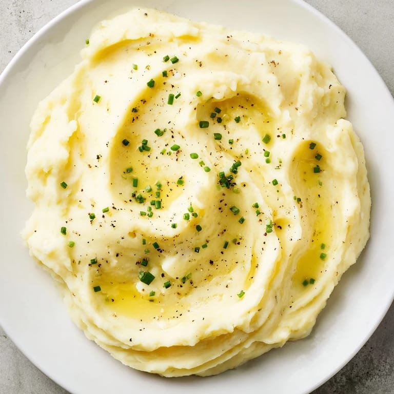 Steaming bowl of smooth mashed potatoes, perfect for serving alongside your favorite roast chicken.