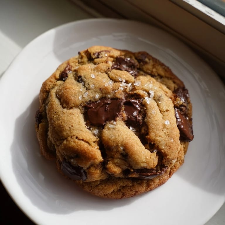 Close-up of freshly baked chocolate chip cookies, stacked high, inviting a delicious treat.