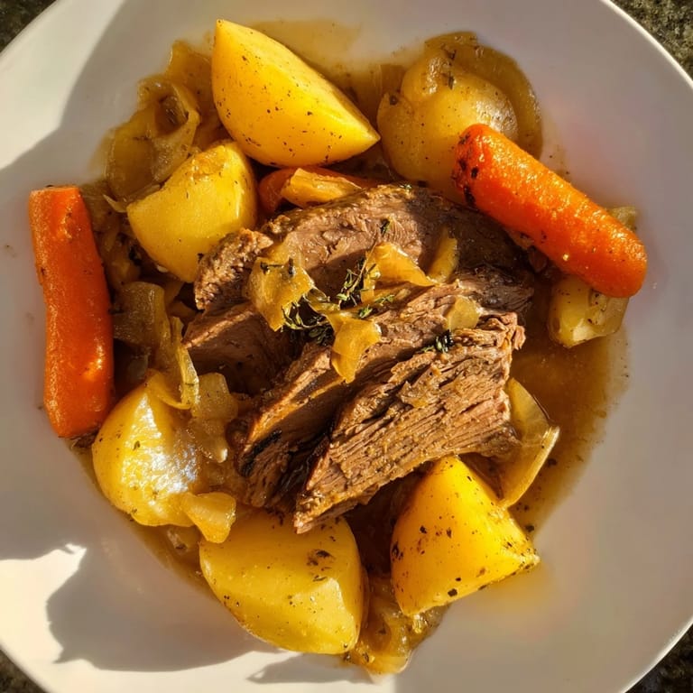 This Beef Pot Roast photo shows a steaming, delicious family favorite, perfect for dinner.