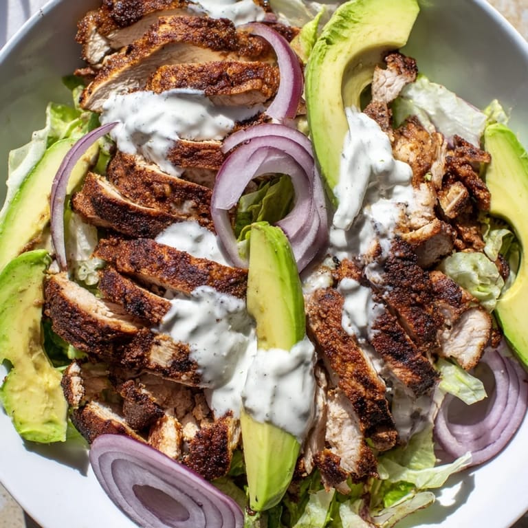 Freshly assembled Smoky Chipotle Chicken Wrap with red onion, avocado, and romaine in a soft tortilla.