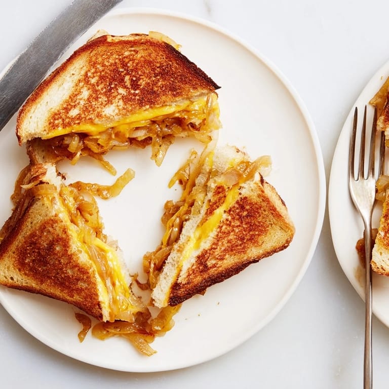 Melted Gruyère and sweet caramelized onions inside this gourmet Caramelized Onion & Gruyère Grilled Cheese.