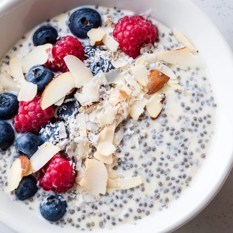A spoon diving into thick Poppy Seed Chia Pudding, revealing a smooth texture with seeds.