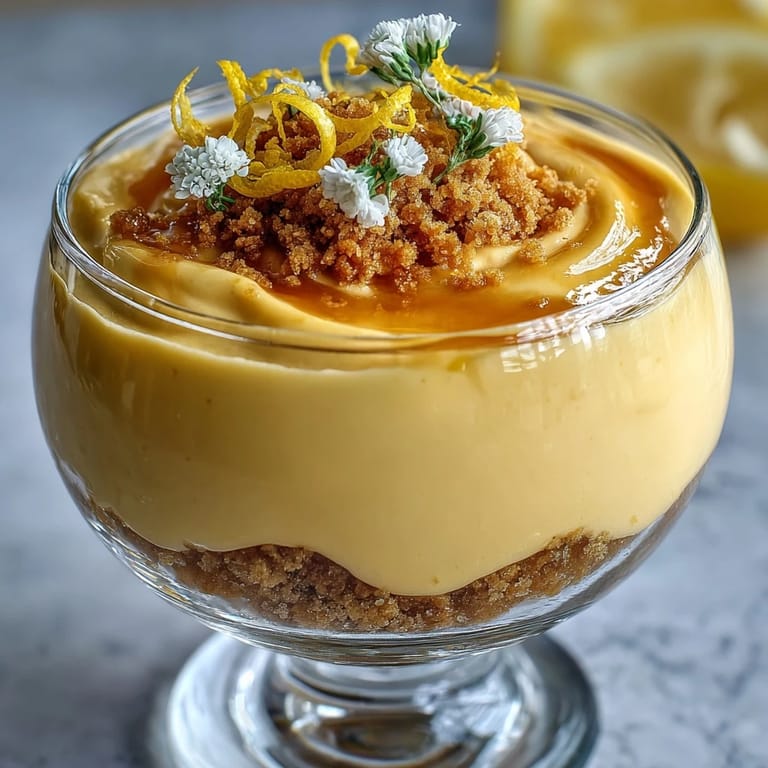 Zesty lemon mousse atop buttery shortbread crumble — a refreshing, easy-to-make dessert with a burst of citrus flavor.
