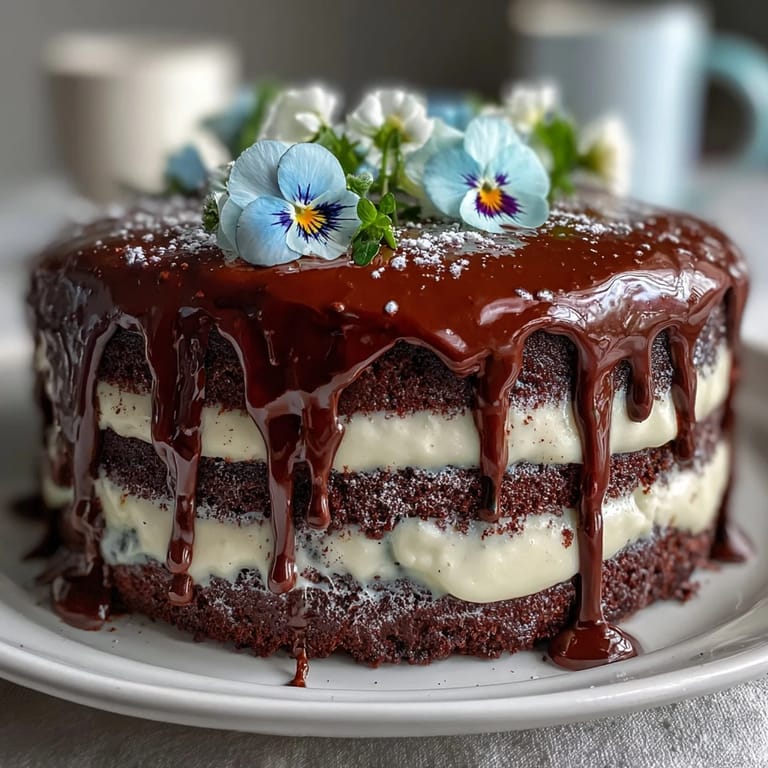 Layers of soft vanilla sponge cake with zesty lemon frosting, adorned with colorful edible flowers and a pastel white chocolate drip.