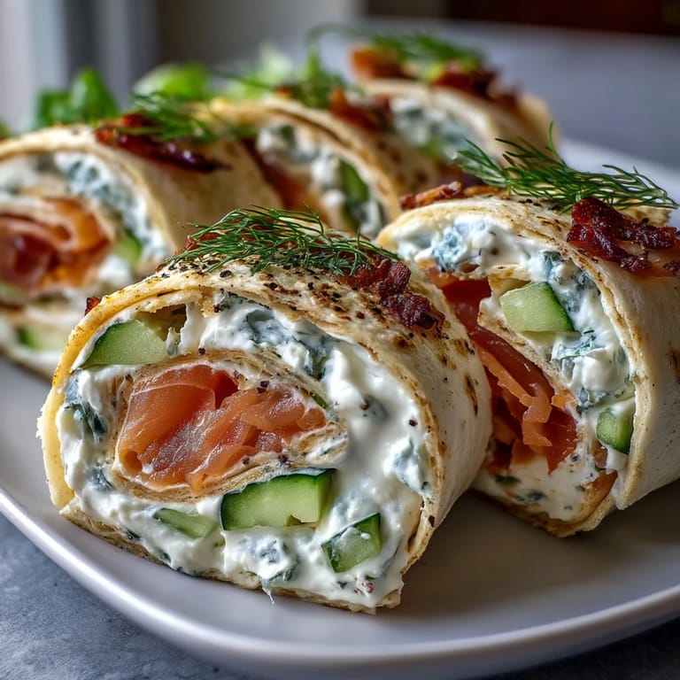 Crisp cucumber and silky smoked salmon rolled in tortillas, creating vibrant Smoked Salmon & Cucumber Cream Cheese Pinwheels for any gathering.