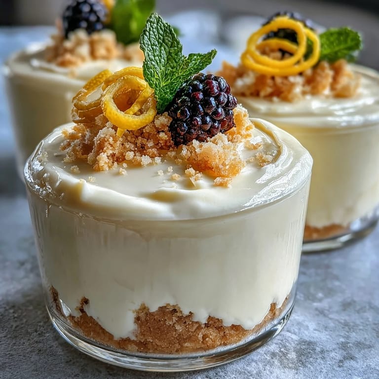 Bright lemon mousse served with crisp shortbread cookies, garnished with mint leaves for an elegant spring treat.