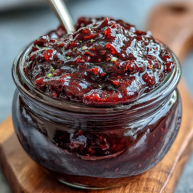 Vibrant Blackberry Jalapeño BBQ Sauce, sweet heat captured, ideal for slow-cooked ribs.