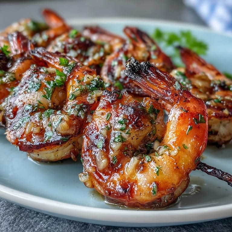 Tender, flavorful Grilled Honey Garlic Shrimp Skewers, perfect for weeknight dinners.