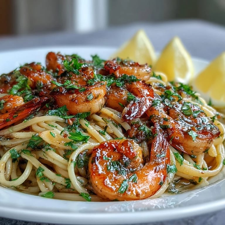 Classic Shrimp Scampi Linguine dish, beautifully presented with tender shrimp in wine sauce.
