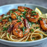 Shrimp Scampi Linguine glistening with garlic, lemon, and fresh parsley.